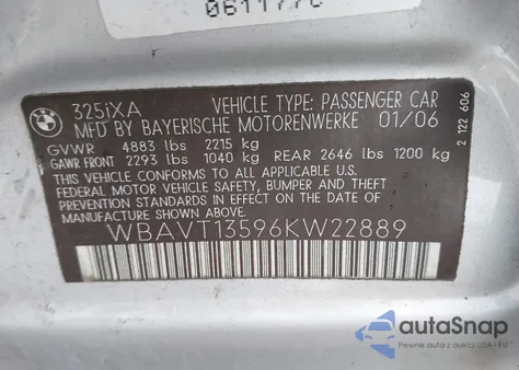 2006 BMW 325Xit from USA, damaged, VIN WBAVT13596KW22889